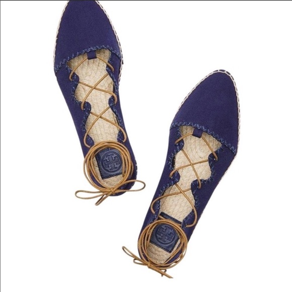 TORY BURCH Sonoma Ankle Wrap Espadrille denim flat - Picture 2 of 8